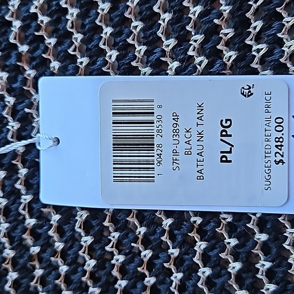 Eileen Fisher Black Tan Mesh Organic Cotton Linen Bateau Tank L Petite NWT - Picture 7 of 8